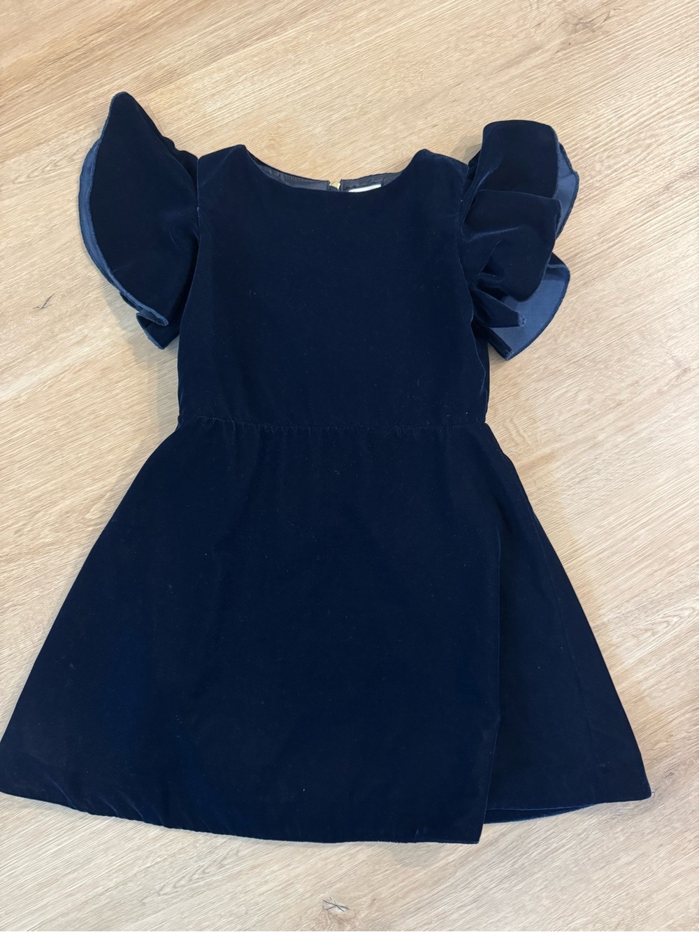 Crewcuts Navy Velvet Dress with Ruffle Sleeves